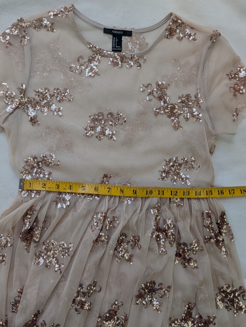 Beautiful Women's Beige Party Dress Sequin Sheer Romantic Feminine Size S - Picture 13 of 14